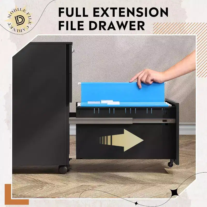 3-Drawer Cabinet with Smart Lock, Pre-Assembled Steel Desk