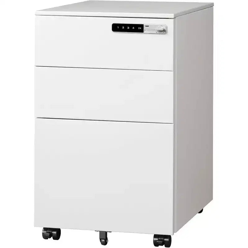 3-Drawer Cabinet with Smart Lock, Pre-Assembled Steel Desk