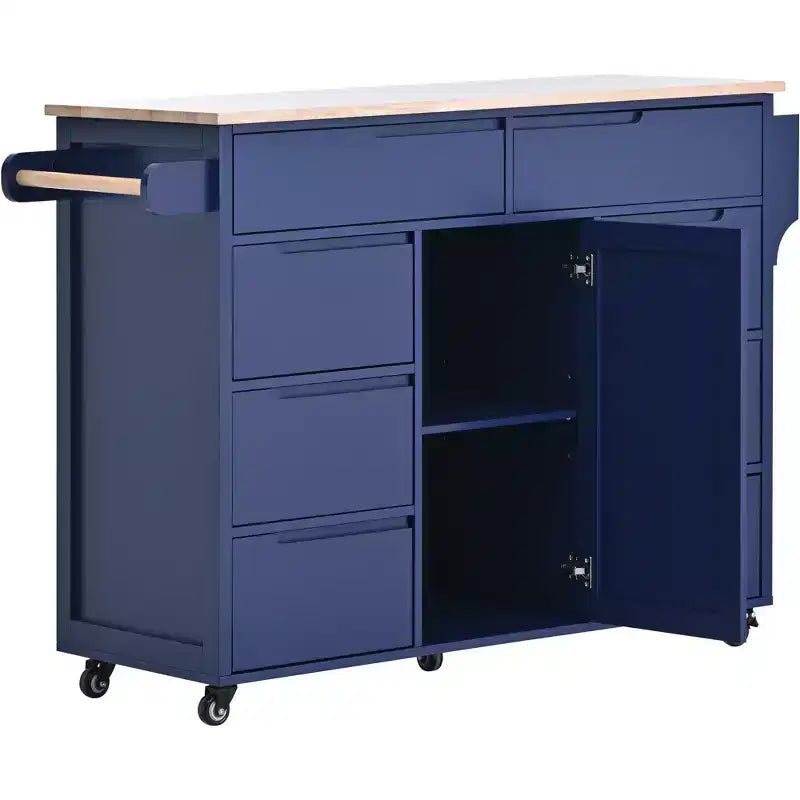 Modern Kitchen Island with 8 Drawers and 5 Wheels