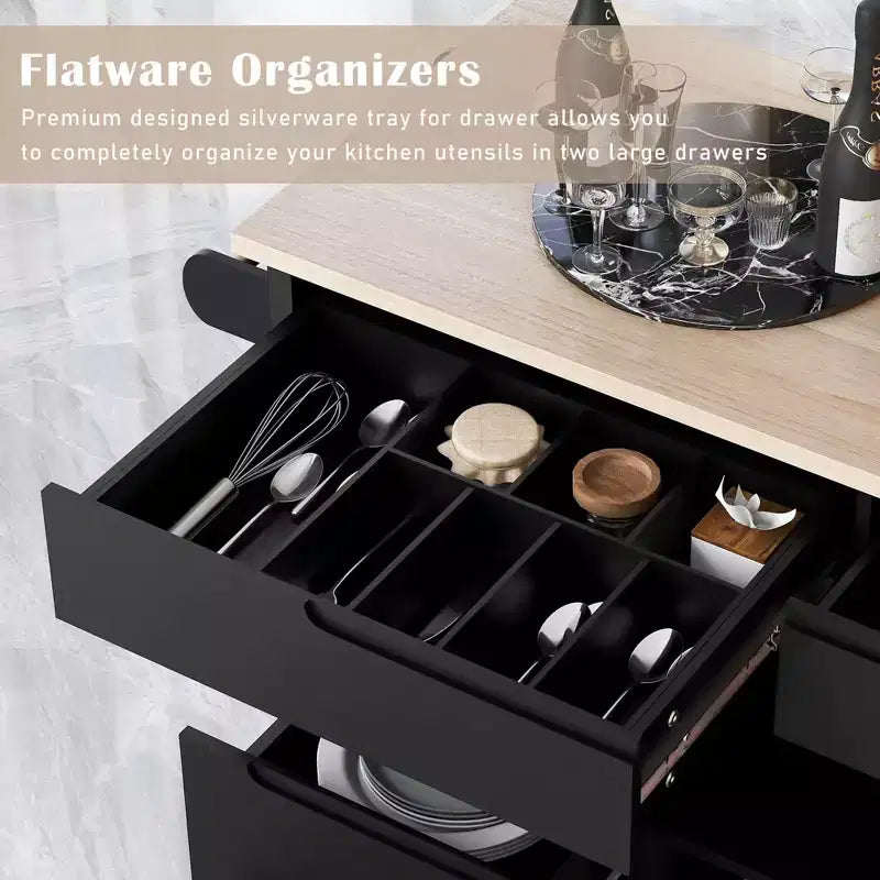 Modern Kitchen Island with 8 Drawers and 5 Wheels