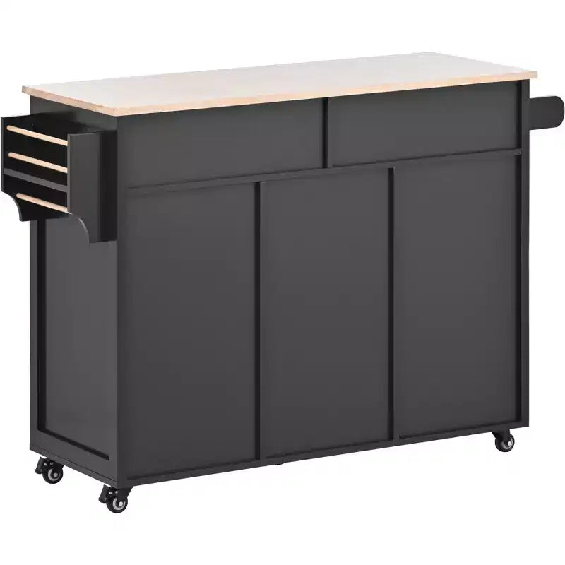 Modern Kitchen Island with 8 Drawers and 5 Wheels