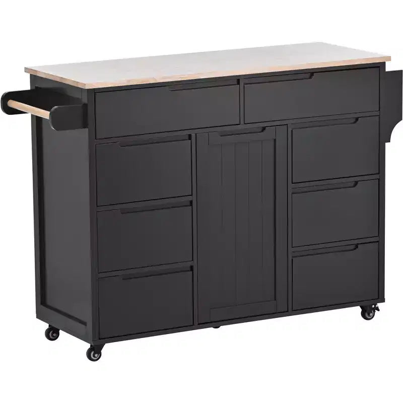 Modern Kitchen Island with 8 Drawers and 5 Wheels