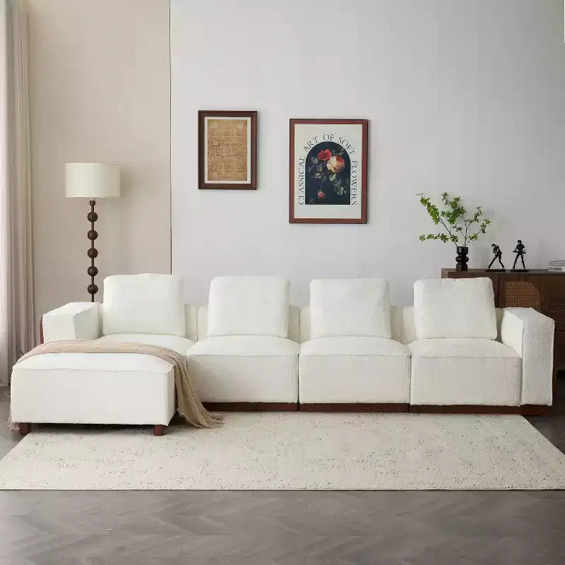 Upholstered Sectional Sofa with Pillows, Beige/Brown