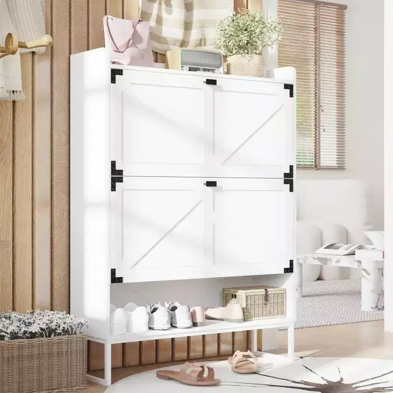 Cabinet with Doors, Shoe Storage Cabinet with Adjustable Shelves, Wooden Rack for Entryway, Hallway, Closet, Living Room