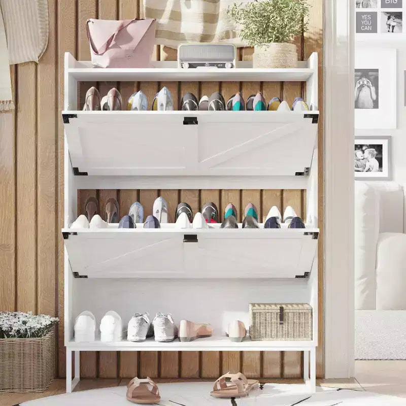 Cabinet with Doors, Shoe Storage Cabinet with Adjustable Shelves, Wooden Rack for Entryway, Hallway, Closet, Living Room