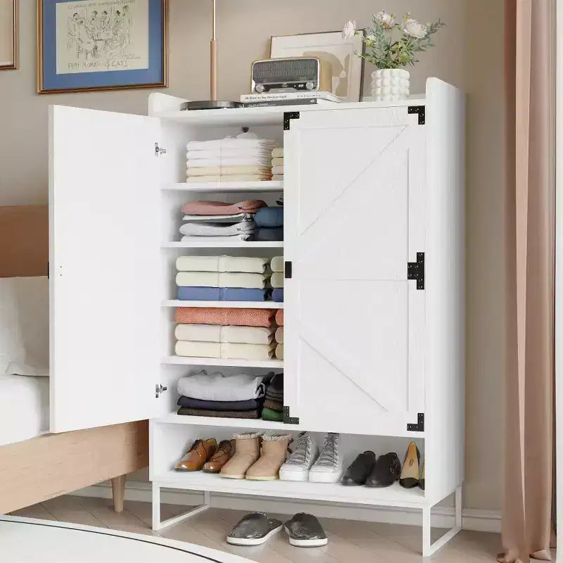 Cabinet with Doors, Shoe Storage Cabinet with Adjustable Shelves, Wooden Rack for Entryway, Hallway, Closet, Living Room