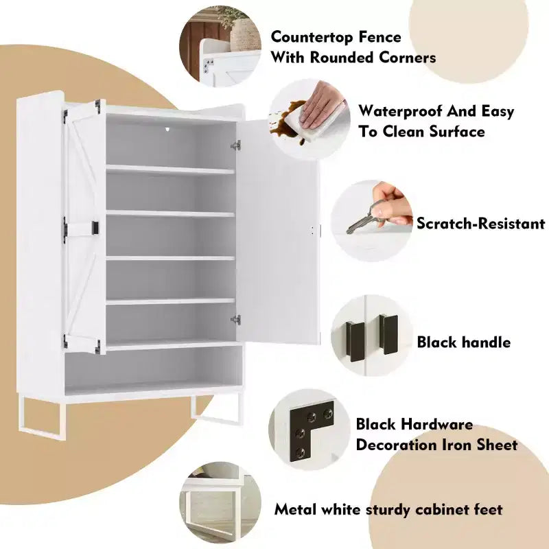 Cabinet with Doors, Shoe Storage Cabinet with Adjustable Shelves, Wooden Rack for Entryway, Hallway, Closet, Living Room