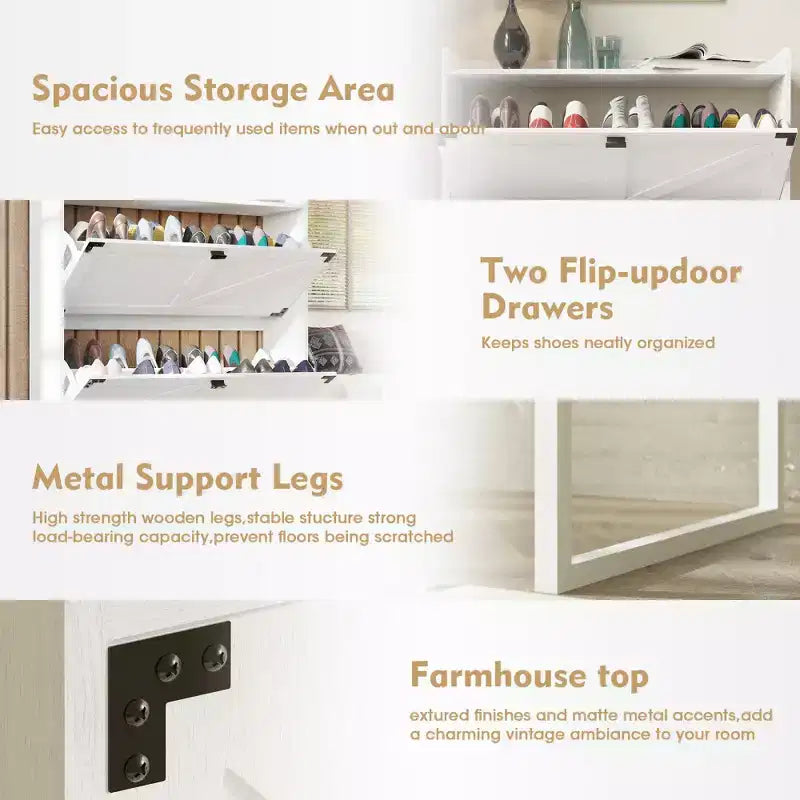 Cabinet with Doors, Shoe Storage Cabinet with Adjustable Shelves, Wooden Rack for Entryway, Hallway, Closet, Living Room