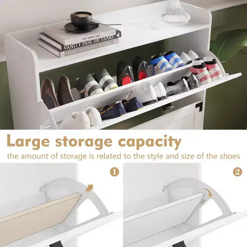 Cabinet with Doors, Shoe Storage Cabinet with Adjustable Shelves, Wooden Rack for Entryway, Hallway, Closet, Living Room
