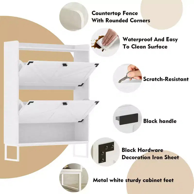 Cabinet with Doors, Shoe Storage Cabinet with Adjustable Shelves, Wooden Rack for Entryway, Hallway, Closet, Living Room