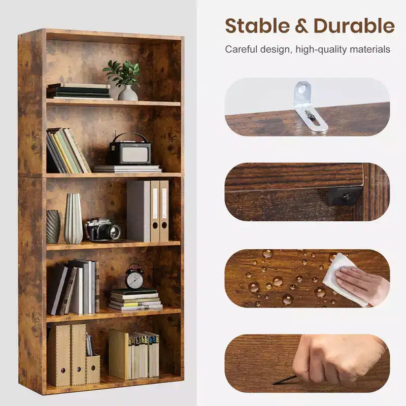 5 Shelf Bookcase - Large 53 Inch Tall Floor Standing Bookshelf