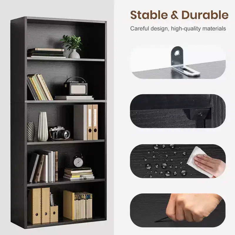 5 Shelf Bookcase - Large 53 Inch Tall Floor Standing Bookshelf