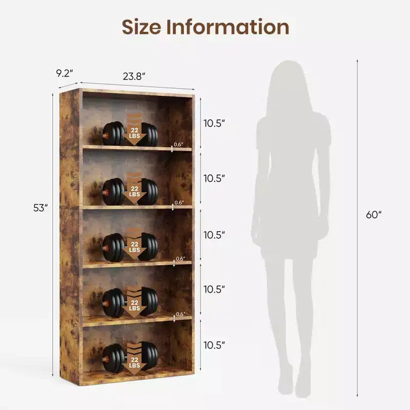 5 Shelf Bookcase - Large 53 Inch Tall Floor Standing Bookshelf