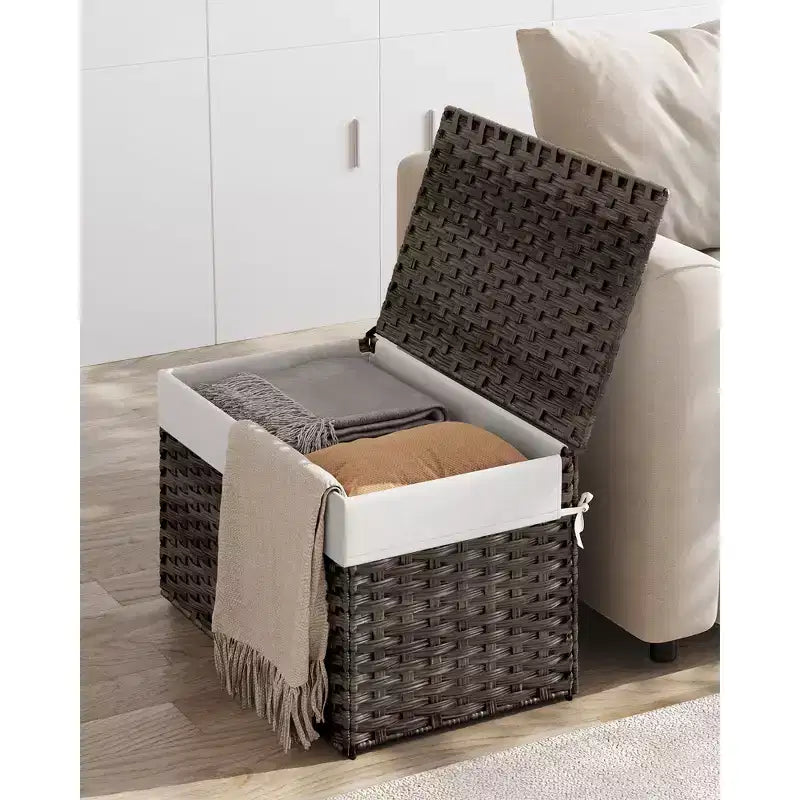 Storage with Lid, 27.7 (105L) Storage Bin, Woven Blanket Storage with Handles, Foldable, Removable Liner, Metal Frame
