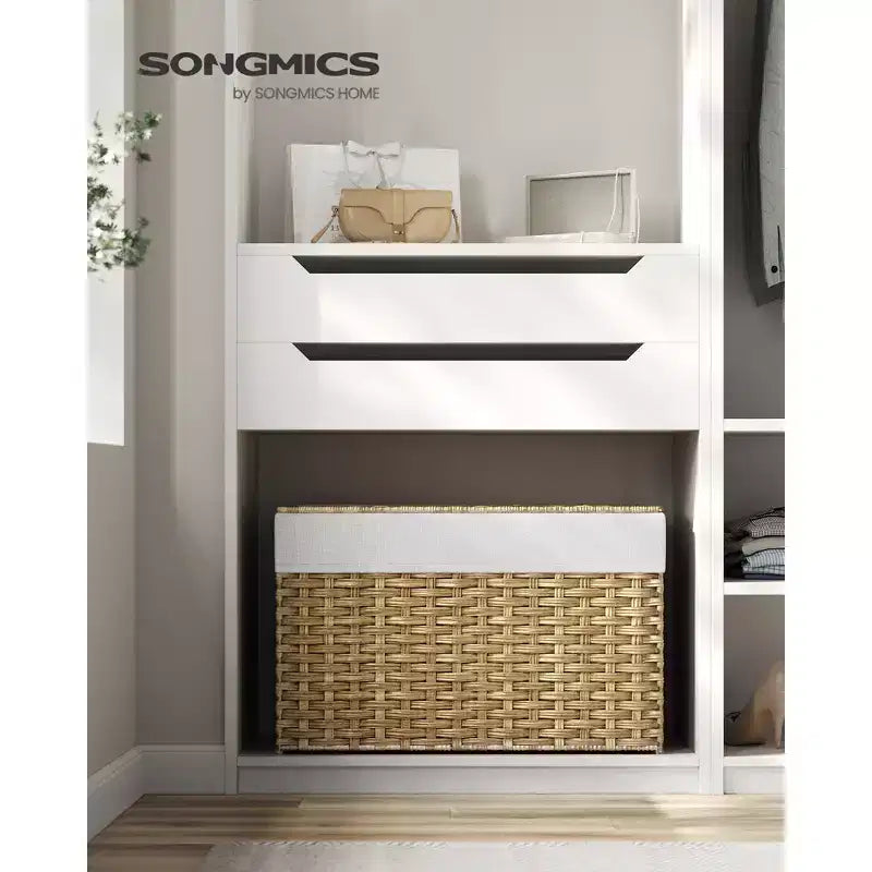 Storage with Lid, 27.7 (105L) Storage Bin, Woven Blanket Storage with Handles, Foldable, Removable Liner, Metal Frame