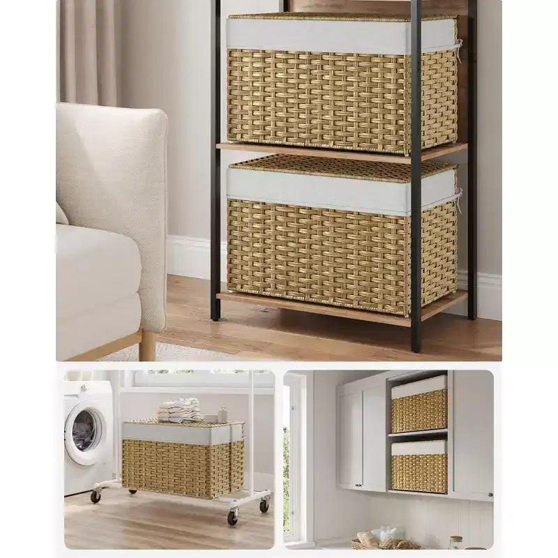 Storage with Lid, 27.7 (105L) Storage Bin, Woven Blanket Storage with Handles, Foldable, Removable Liner, Metal Frame