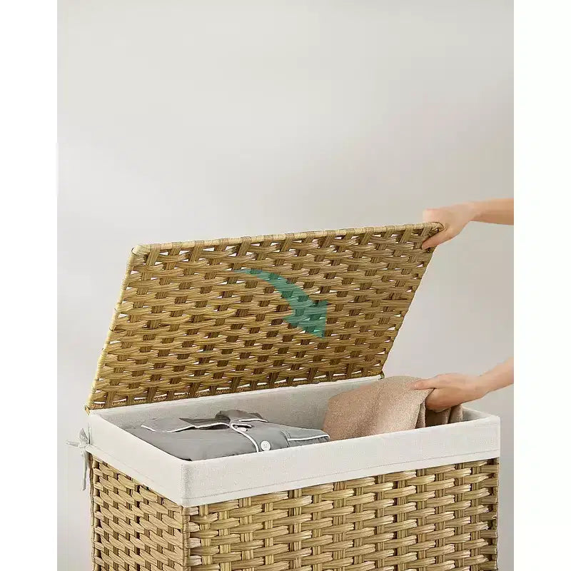 Storage with Lid, 27.7 (105L) Storage Bin, Woven Blanket Storage with Handles, Foldable, Removable Liner, Metal Frame