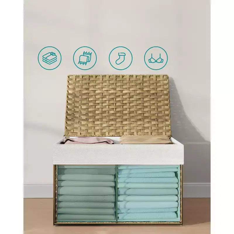 Storage with Lid, 27.7 (105L) Storage Bin, Woven Blanket Storage with Handles, Foldable, Removable Liner, Metal Frame