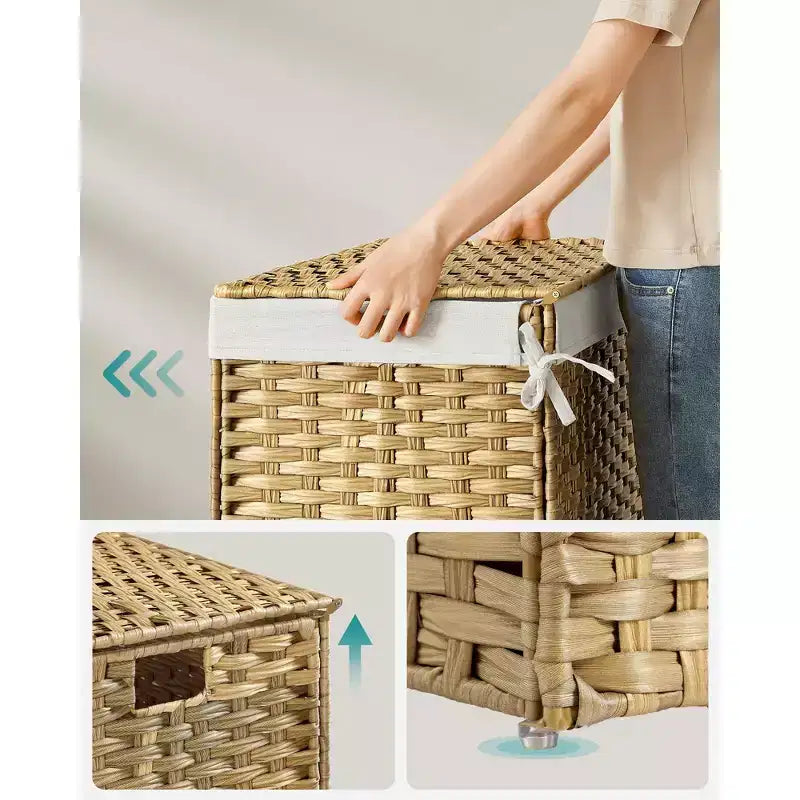 Storage with Lid, 27.7 (105L) Storage Bin, Woven Blanket Storage with Handles, Foldable, Removable Liner, Metal Frame