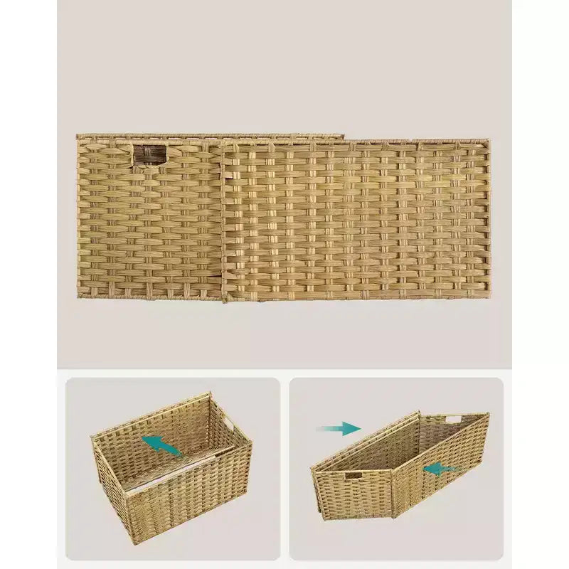 Storage with Lid, 27.7 (105L) Storage Bin, Woven Blanket Storage with Handles, Foldable, Removable Liner, Metal Frame