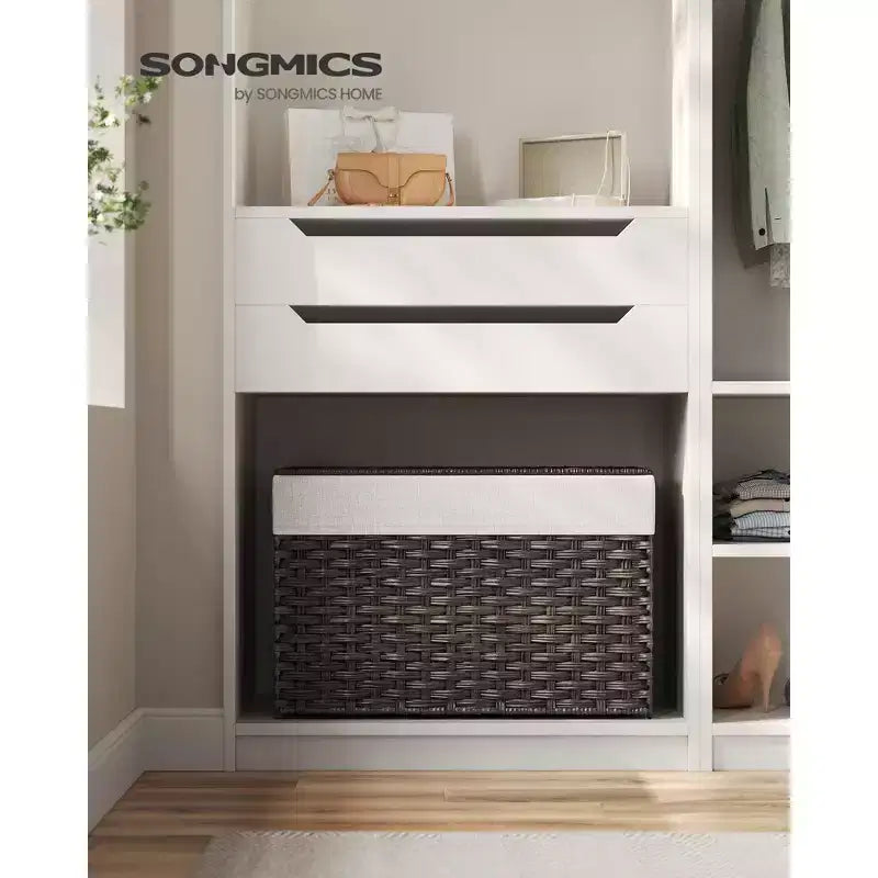 Storage with Lid, 27.7 (105L) Storage Bin, Woven Blanket Storage with Handles, Foldable, Removable Liner, Metal Frame