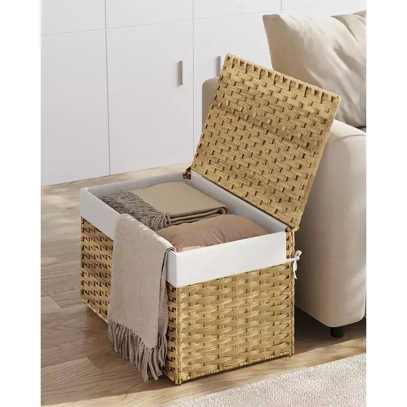 Storage with Lid, 27.7 (105L) Storage Bin, Woven Blanket Storage with Handles, Foldable, Removable Liner, Metal Frame