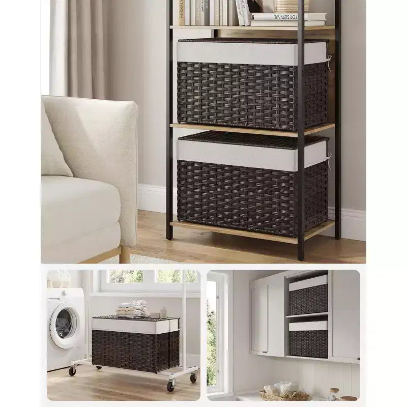 Storage with Lid, 27.7 (105L) Storage Bin, Woven Blanket Storage with Handles, Foldable, Removable Liner, Metal Frame