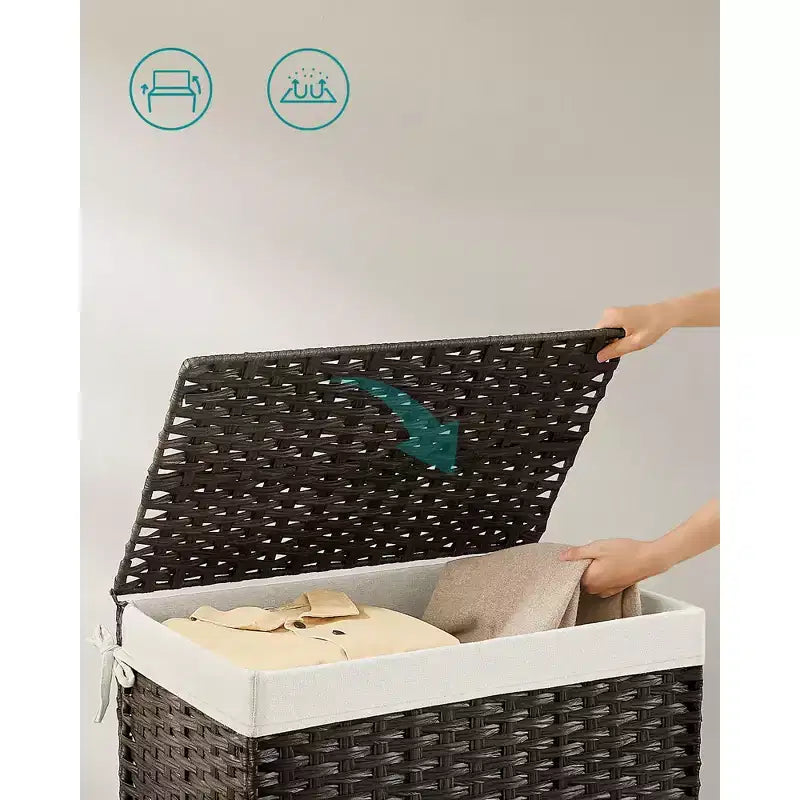 Storage with Lid, 27.7 (105L) Storage Bin, Woven Blanket Storage with Handles, Foldable, Removable Liner, Metal Frame