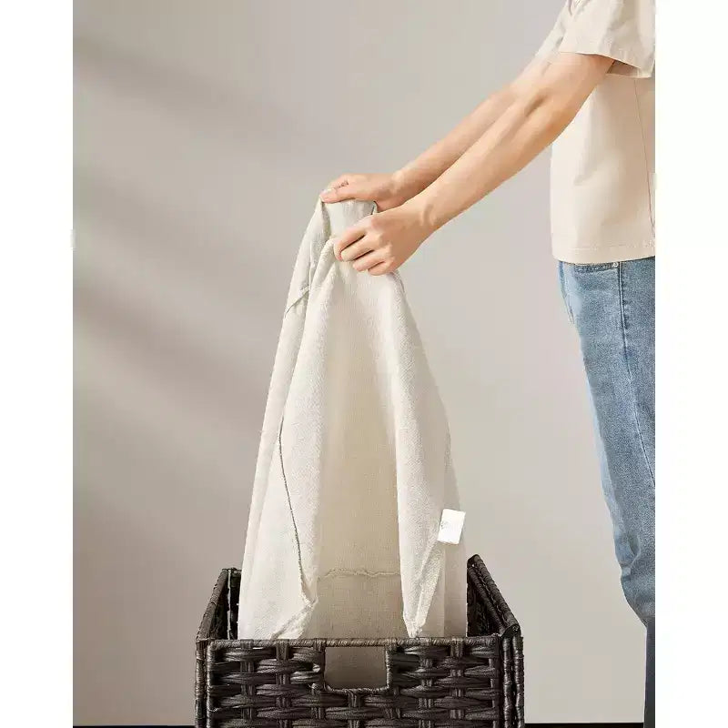 Storage with Lid, 27.7 (105L) Storage Bin, Woven Blanket Storage with Handles, Foldable, Removable Liner, Metal Frame