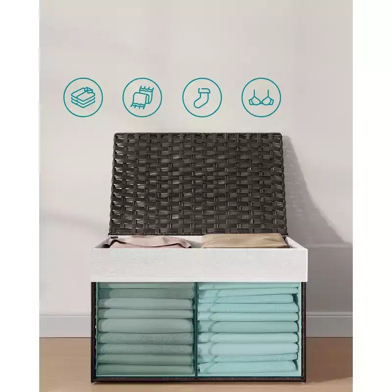 Storage with Lid, 27.7 (105L) Storage Bin, Woven Blanket Storage with Handles, Foldable, Removable Liner, Metal Frame
