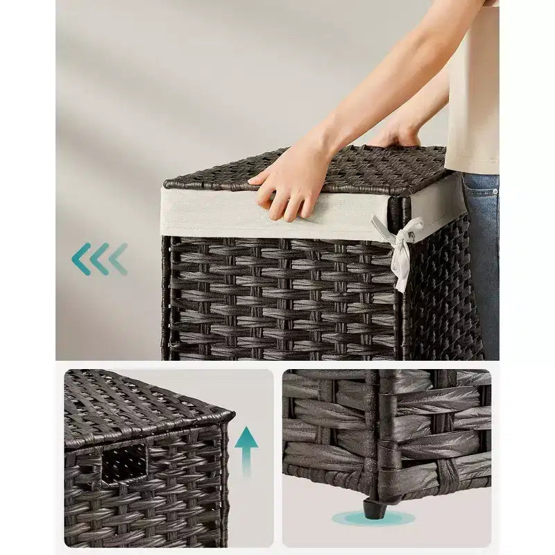 Storage with Lid, 27.7 (105L) Storage Bin, Woven Blanket Storage with Handles, Foldable, Removable Liner, Metal Frame