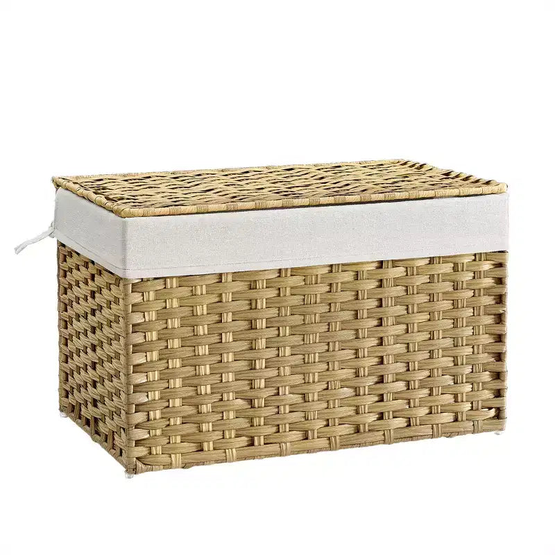 Storage with Lid, 27.7 (105L) Storage Bin, Woven Blanket Storage with Handles, Foldable, Removable Liner, Metal Frame