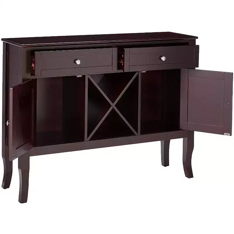 Cherry Wood Buffet Console Storage Cabinet that 12 Bottles, Dark Cherry