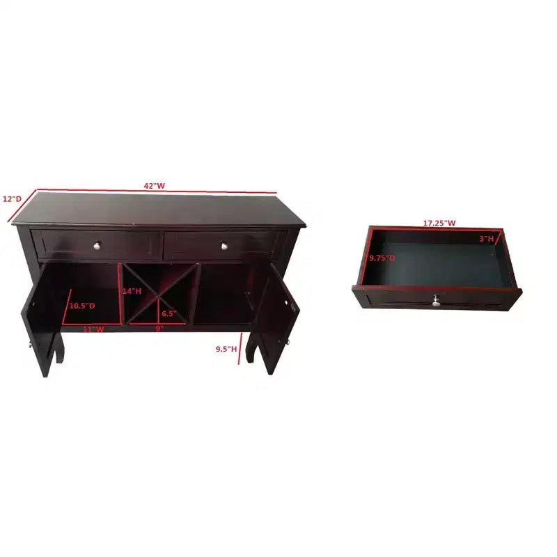 Cherry Wood Buffet Console Storage Cabinet that 12 Bottles, Dark Cherry
