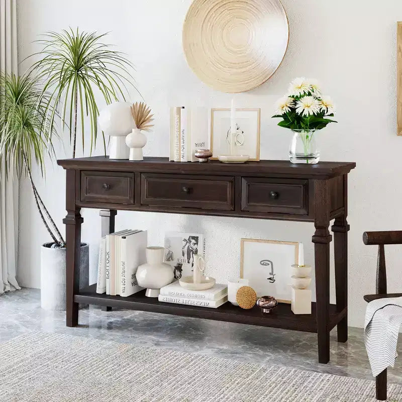 Classic Retro Console Table with 3-Top Drawers and Shelf