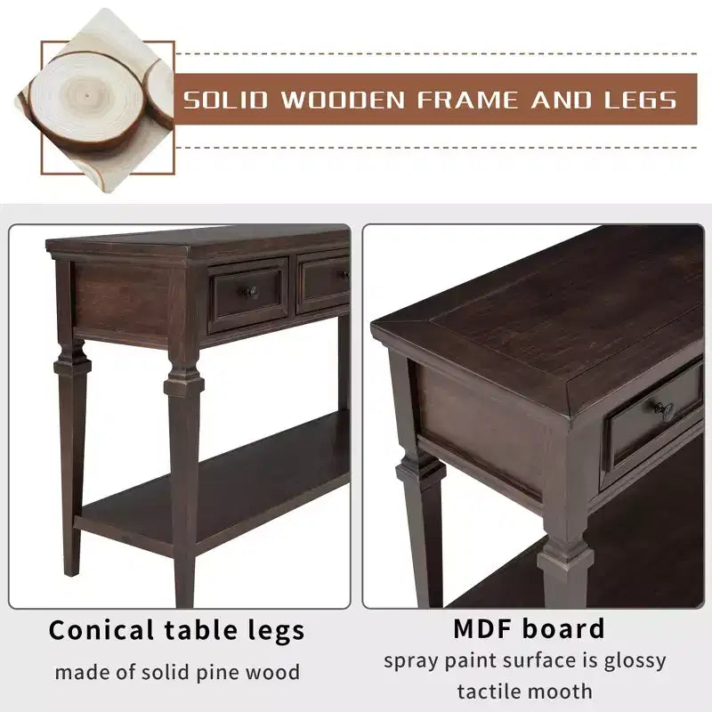 Classic Retro Console Table with 3-Top Drawers and Shelf