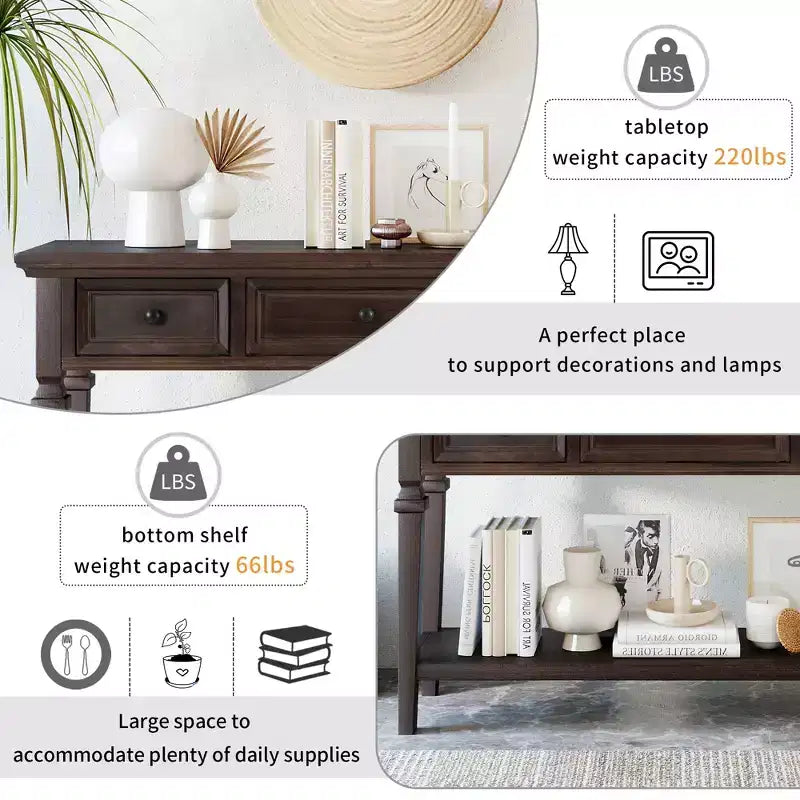Classic Retro Console Table with 3-Top Drawers and Shelf