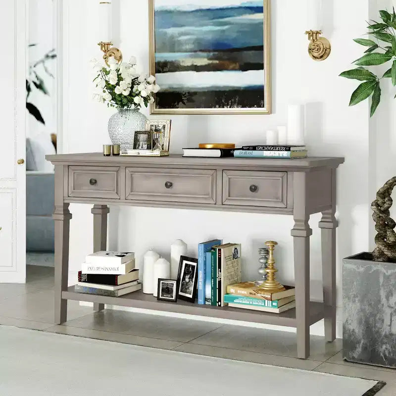 Classic Retro Console Table with 3-Top Drawers and Shelf