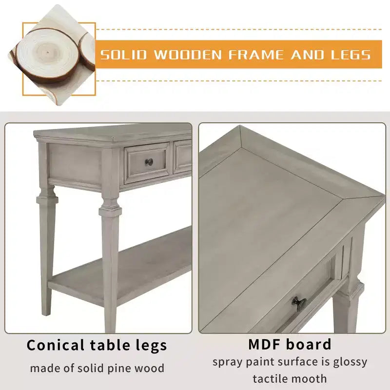 Classic Retro Console Table with 3-Top Drawers and Shelf
