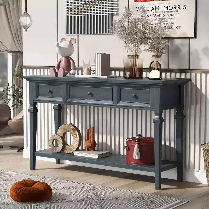 Classic Retro Console Table with 3-Top Drawers and Shelf