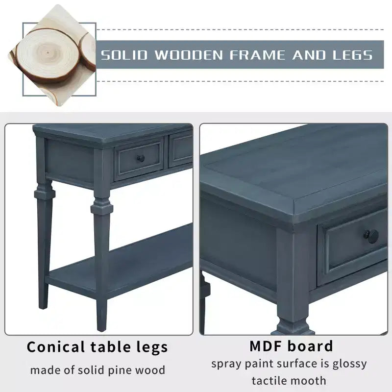 Classic Retro Console Table with 3-Top Drawers and Shelf