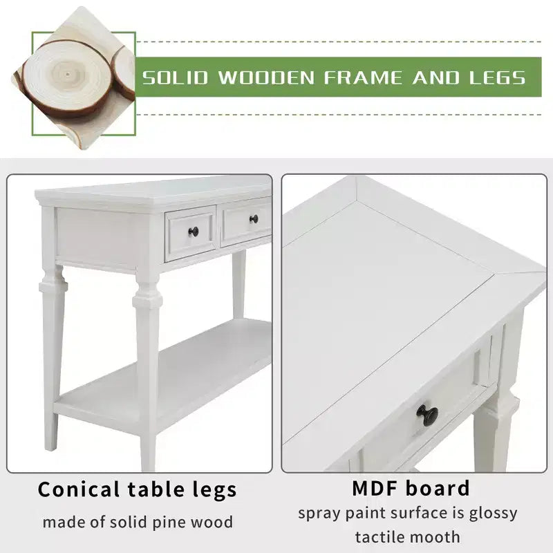 Classic Retro Console Table with 3-Top Drawers and Shelf