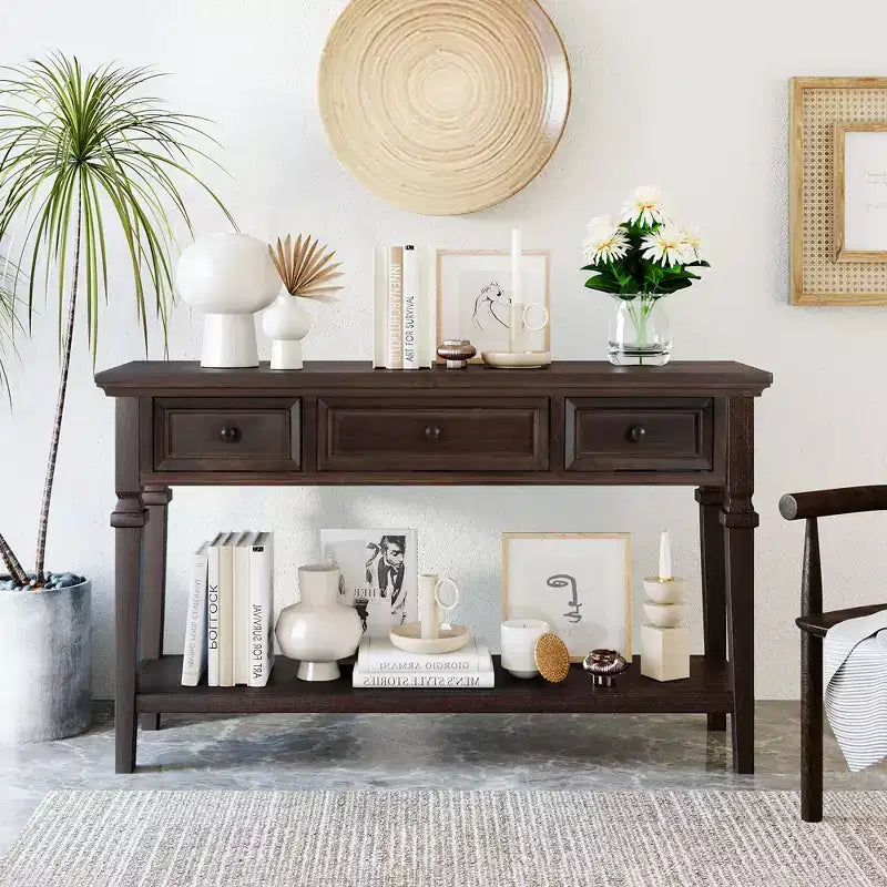 Classic Retro Console Table with 3-Top Drawers and Shelf
