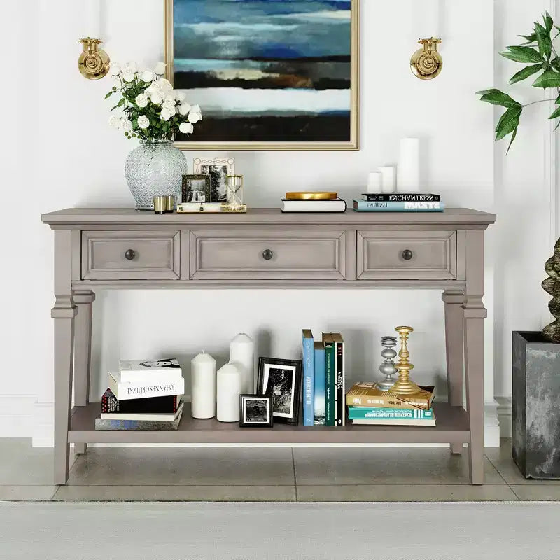 Classic Retro Console Table with 3-Top Drawers and Shelf