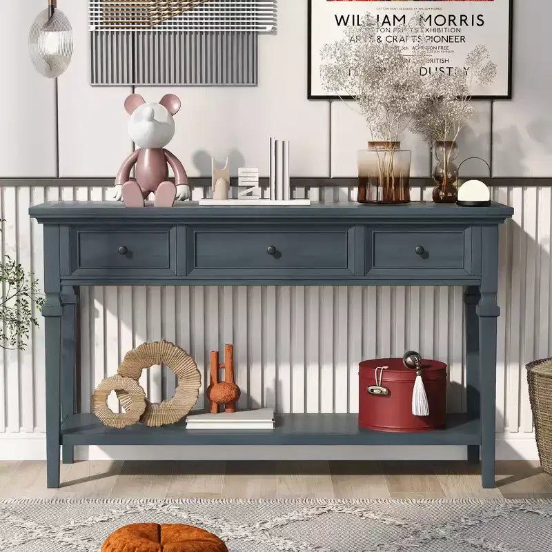 Classic Retro Console Table with 3-Top Drawers and Shelf