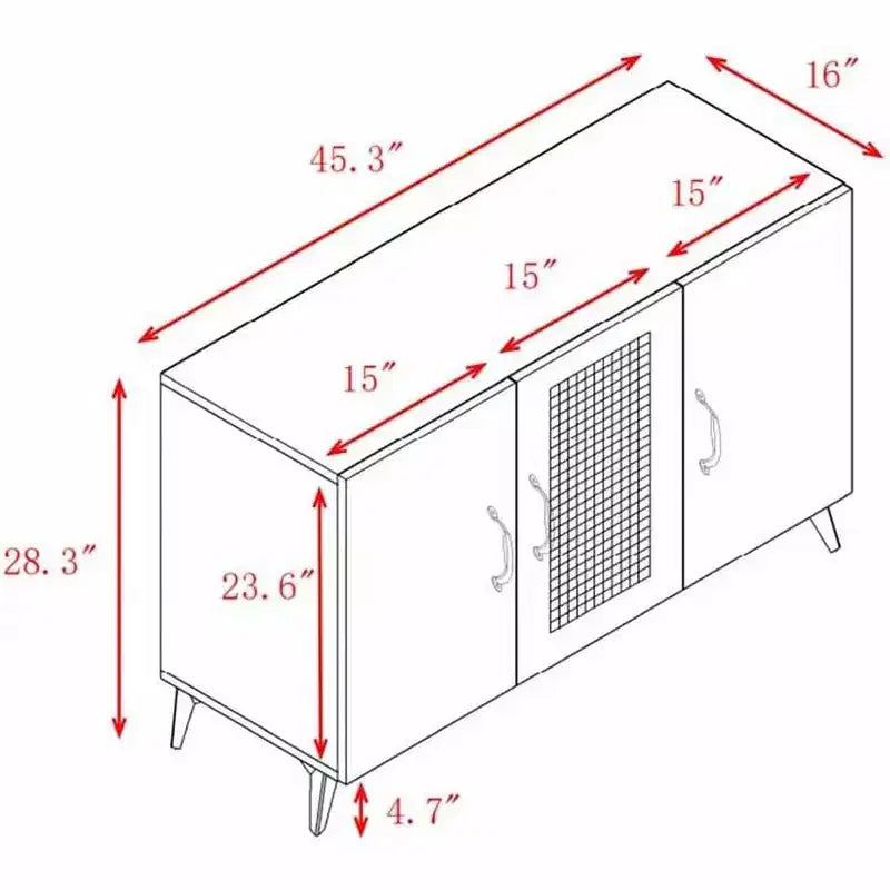 Sideboard Buffet Cabinet - Rattan Mesh Engineering Wood Frame Console Table for Living Room