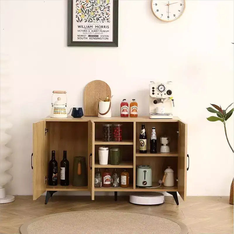 Sideboard Buffet Cabinet - Rattan Mesh Engineering Wood Frame Console Table for Living Room