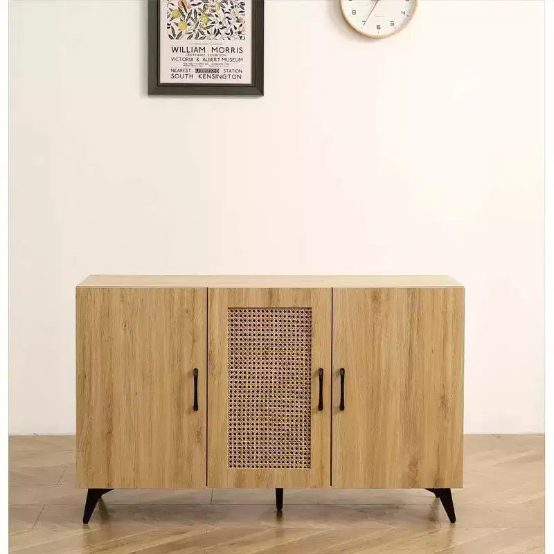 Sideboard Buffet Cabinet - Rattan Mesh Engineering Wood Frame Console Table for Living Room