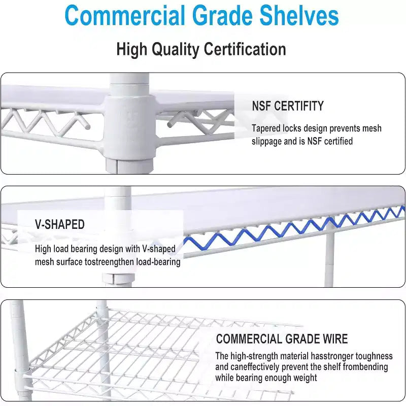 6 Metal Wire Shelving with & Shelf - Adjustable Storage for Home Room