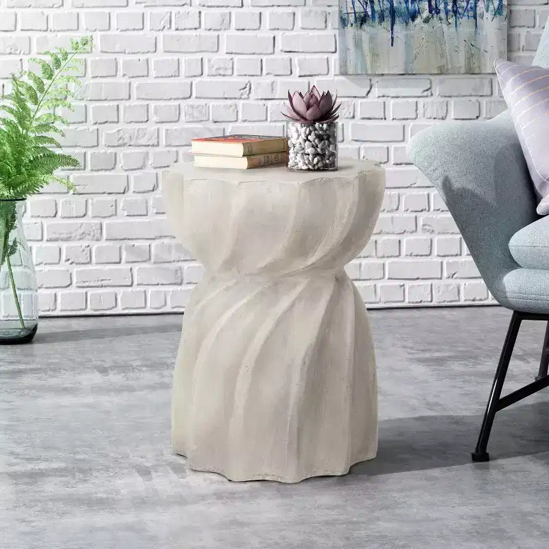 MAYEERTY Lightweight Concrete Outdoor Side Table, Sunburst Top Hourglass Shape